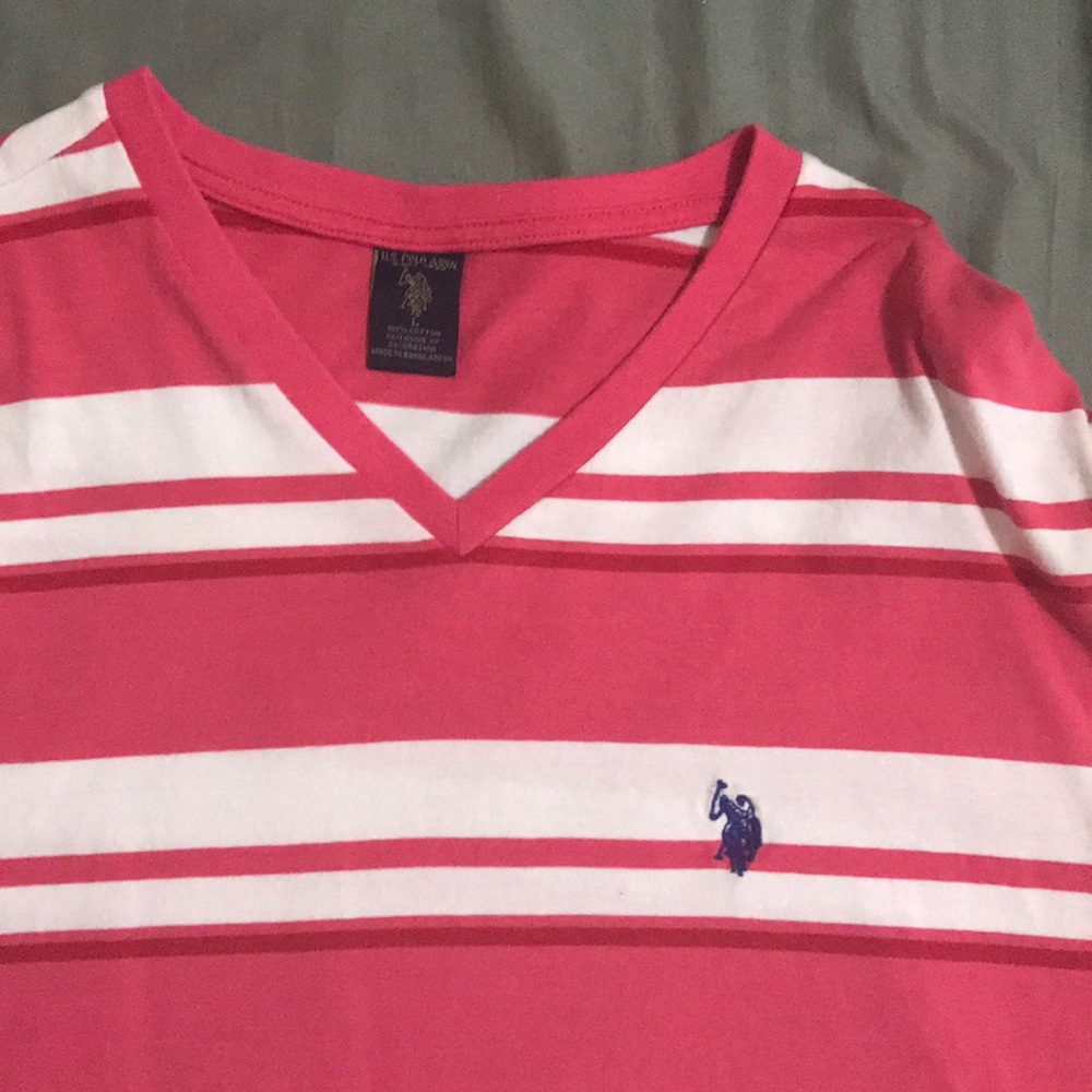 Pink Striped Polo V-Neck